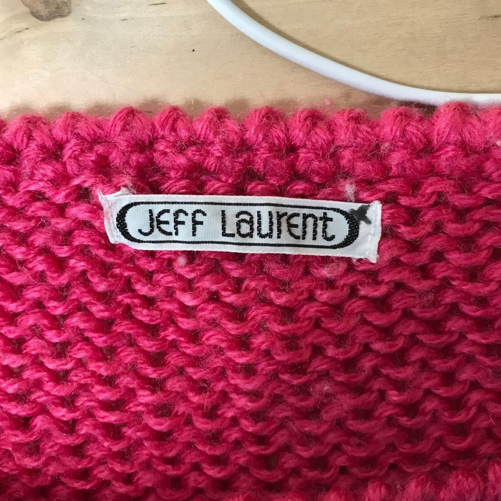 Jeff Laurent Vintage Hot Pink Abstract Geometric Chunky Knit Sweater Crew Neck - Picture 7 of 7